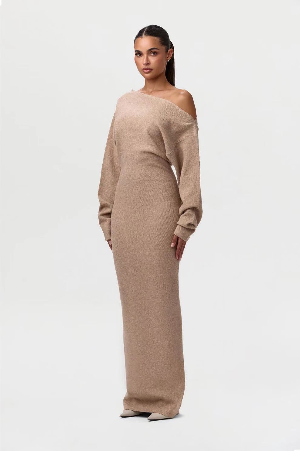 Vestido Largo Bodycon de Manga Larga con Hombros Descubiertos para Mujer – Envío Gratis