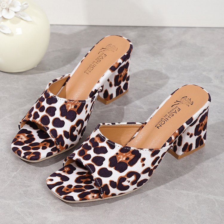 Sandalias Leopardo Tacón Chunky Mujer - Punta Cuadrada
