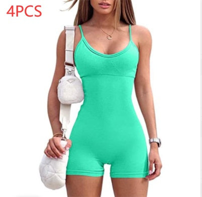Spaghetti Strap Shorts Jumpsuit Sports Yoga Workout Tight Romper Women Fashion Fitness Sportwear envio-gratis