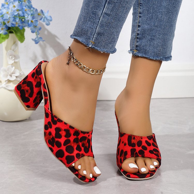 Sandalias Leopardo Tacón Chunky Mujer - Punta Cuadrada