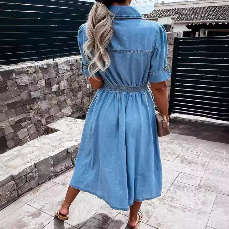 Vestido Vaquero Mujer Ajustado - Manga Corta Verano