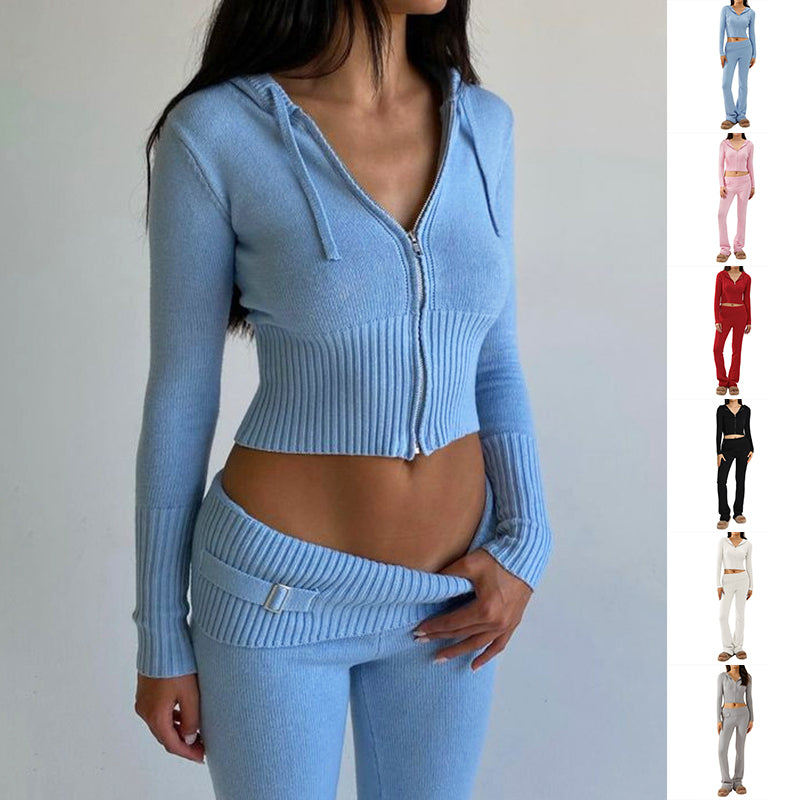 Hoodie Suit Sports Leisure Sexy Zip Long Sleeve Sweater And High Waist Long Pants Set Women's Clothing envio-gratis