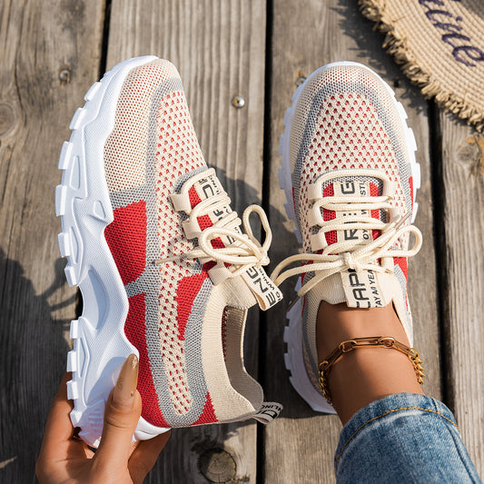 Flyknit Mesh Shoes Women's Breathable Lace-up Sneakers Walking Running Casual Shoes envio-gratis