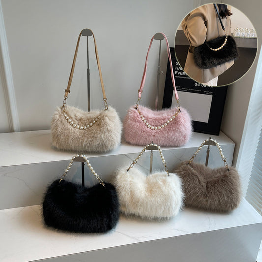 Bolso Bandolera Cadena Perlas Mujer - Felpa
