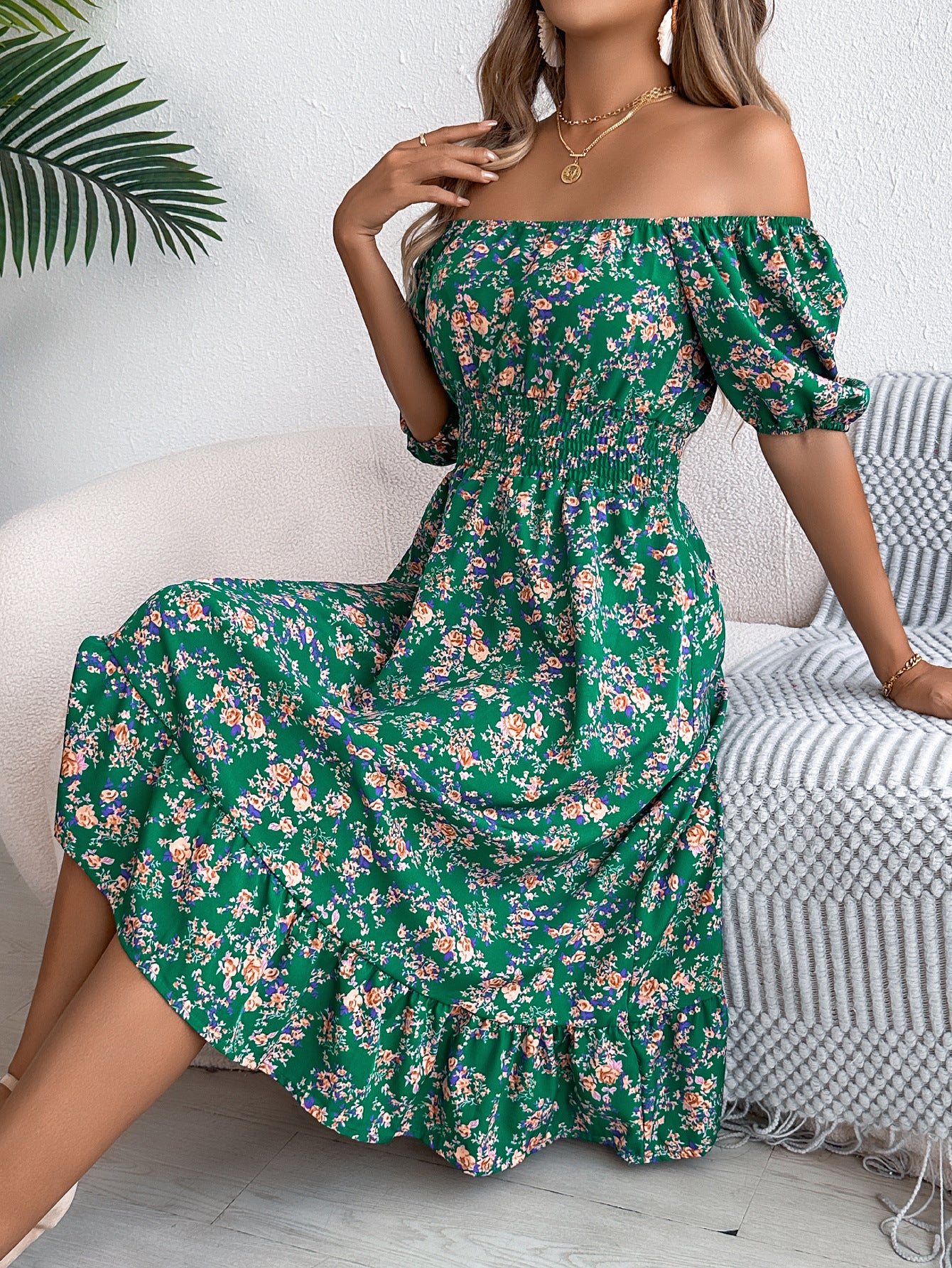 Vestido Floral Cuello Cuadrado Mujer - Volantes Verano