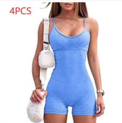 Spaghetti Strap Shorts Jumpsuit Sports Yoga Workout Tight Romper Women Fashion Fitness Sportwear envio-gratis