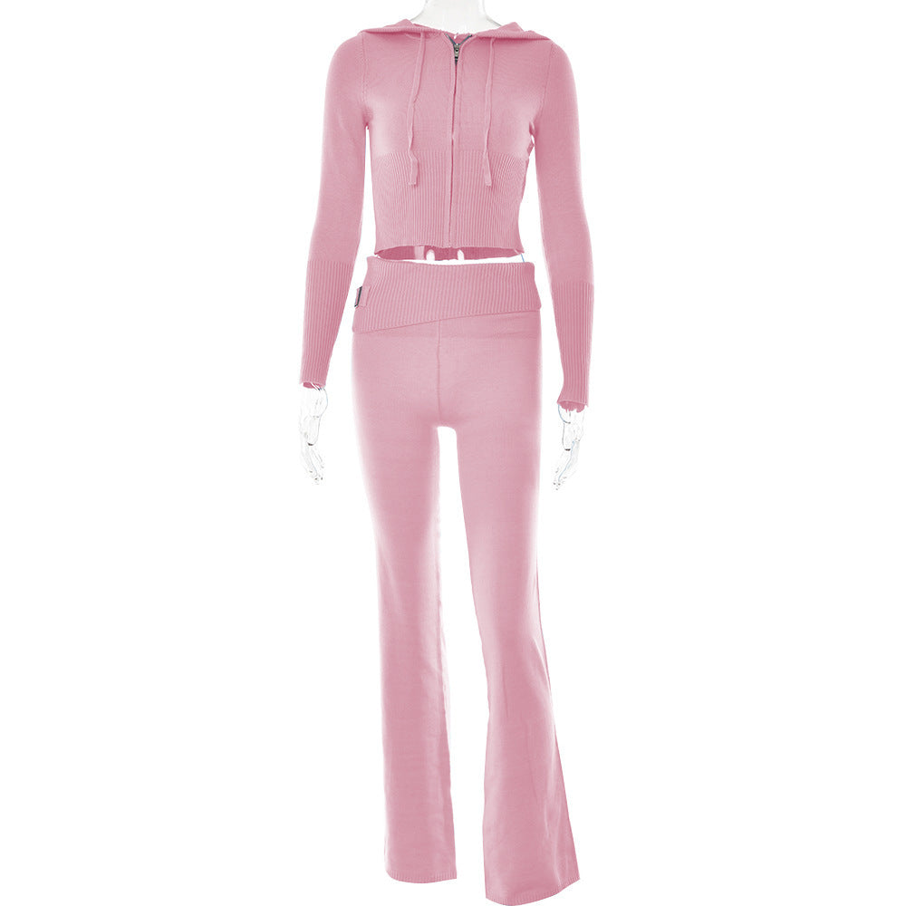 Hoodie Suit Sports Leisure Sexy Zip Long Sleeve Sweater And High Waist Long Pants Set Women's Clothing envio-gratis