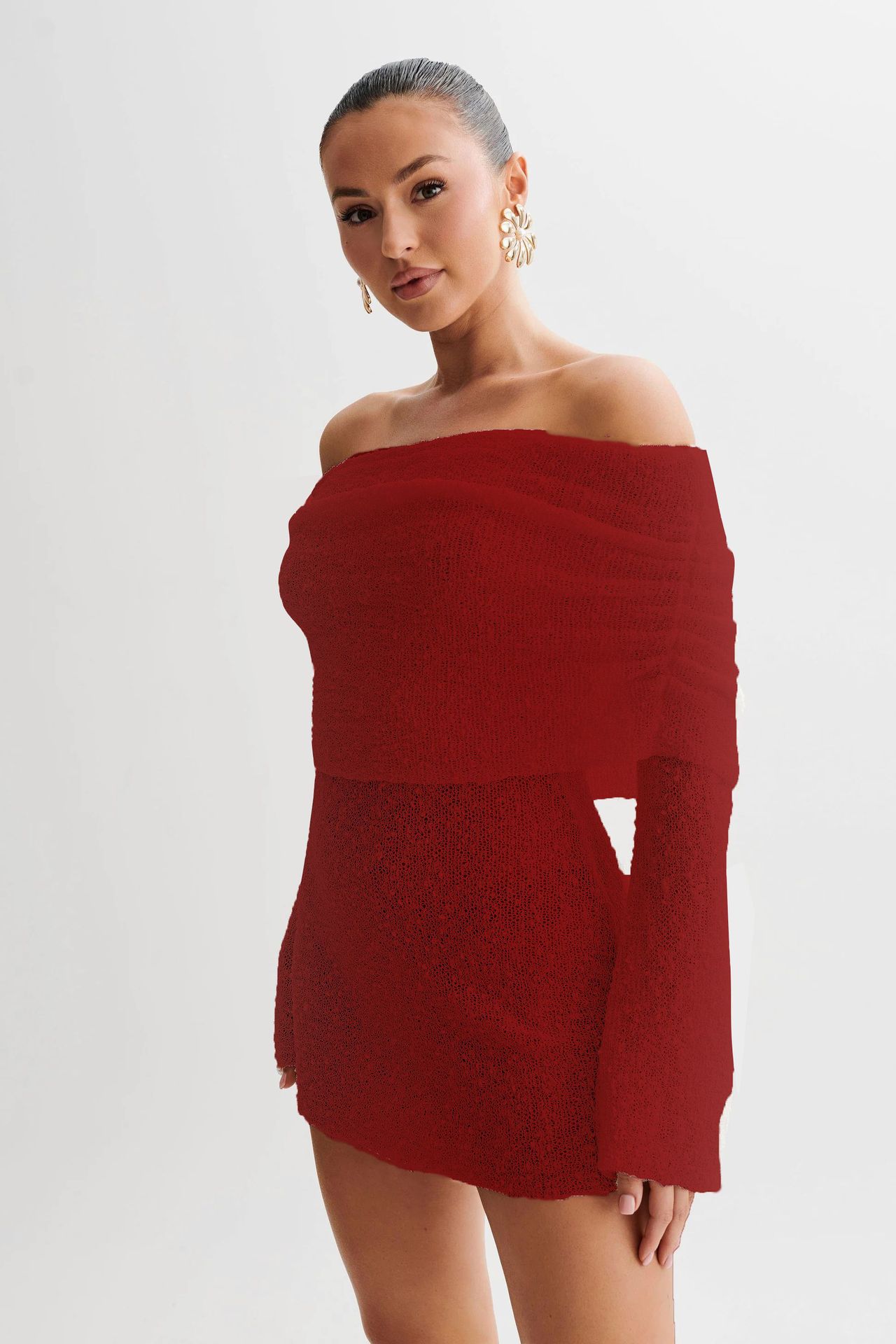Women's Spring Summer Knitted Dress Elegant Party Boat Neck Dress Infant Off Shoulder Bodycon Long Sleeve Fuzzy Short Club Chic Mini Dress envio-gratis