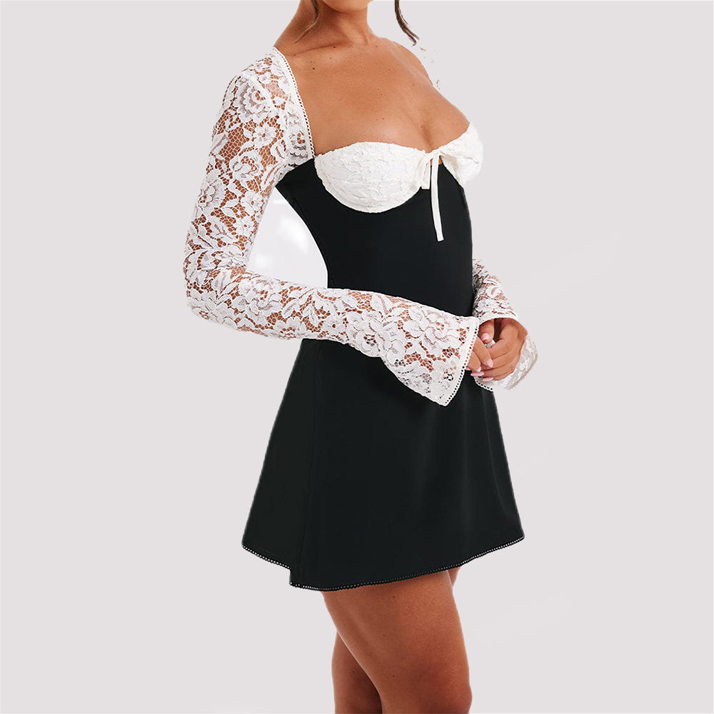 Y2K  Lace Long Sleeve Dress Fashion Sexy Corset Backless Lace Up Short Dresses Womens Clothing envio-gratis