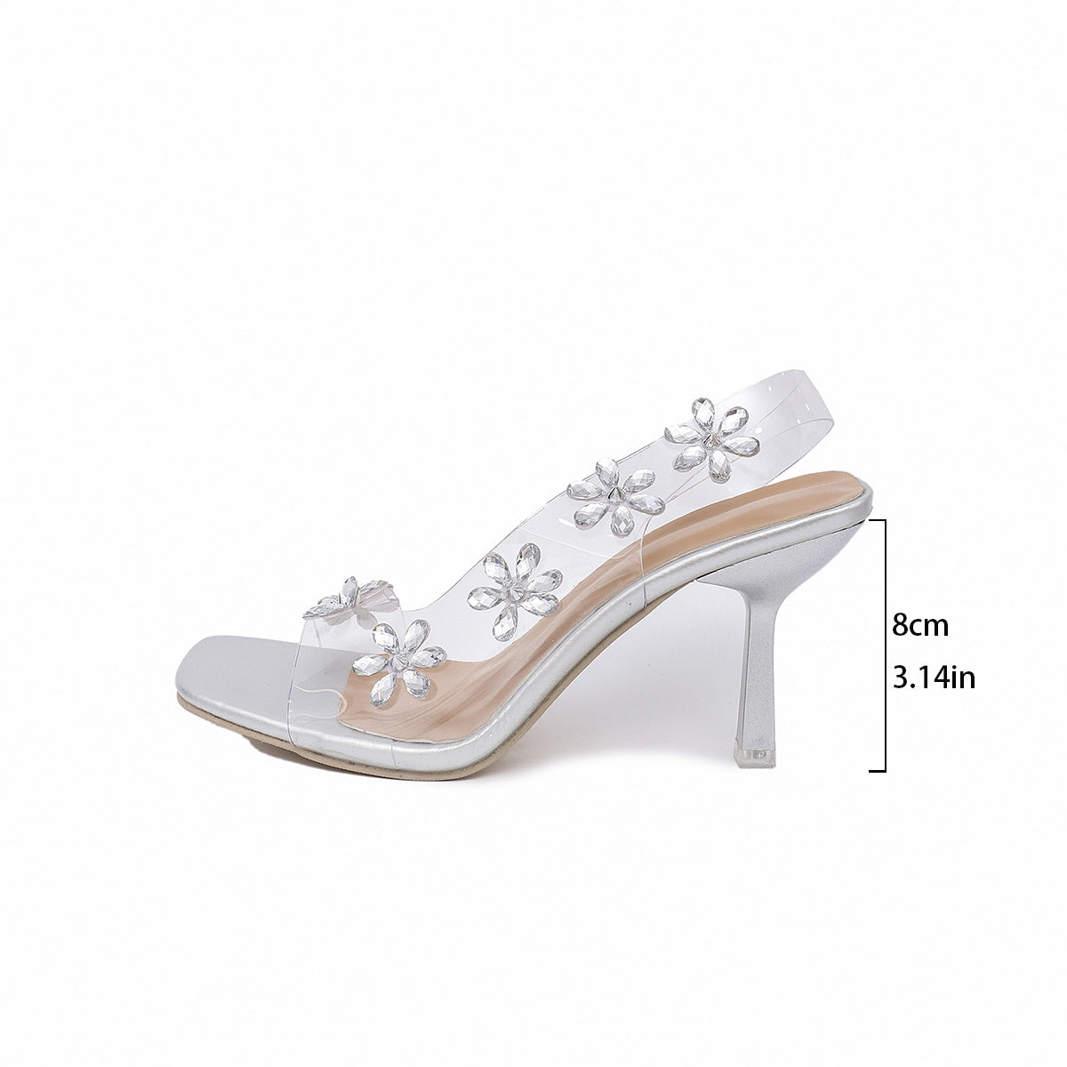 Sandalias Tacón Mujer Transparentes con Rhinestone