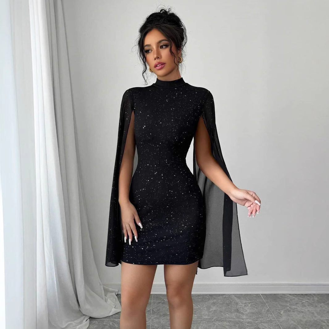 Vestido Elegante con Perlas y Manga Capa para Mujer – Envío Gratis