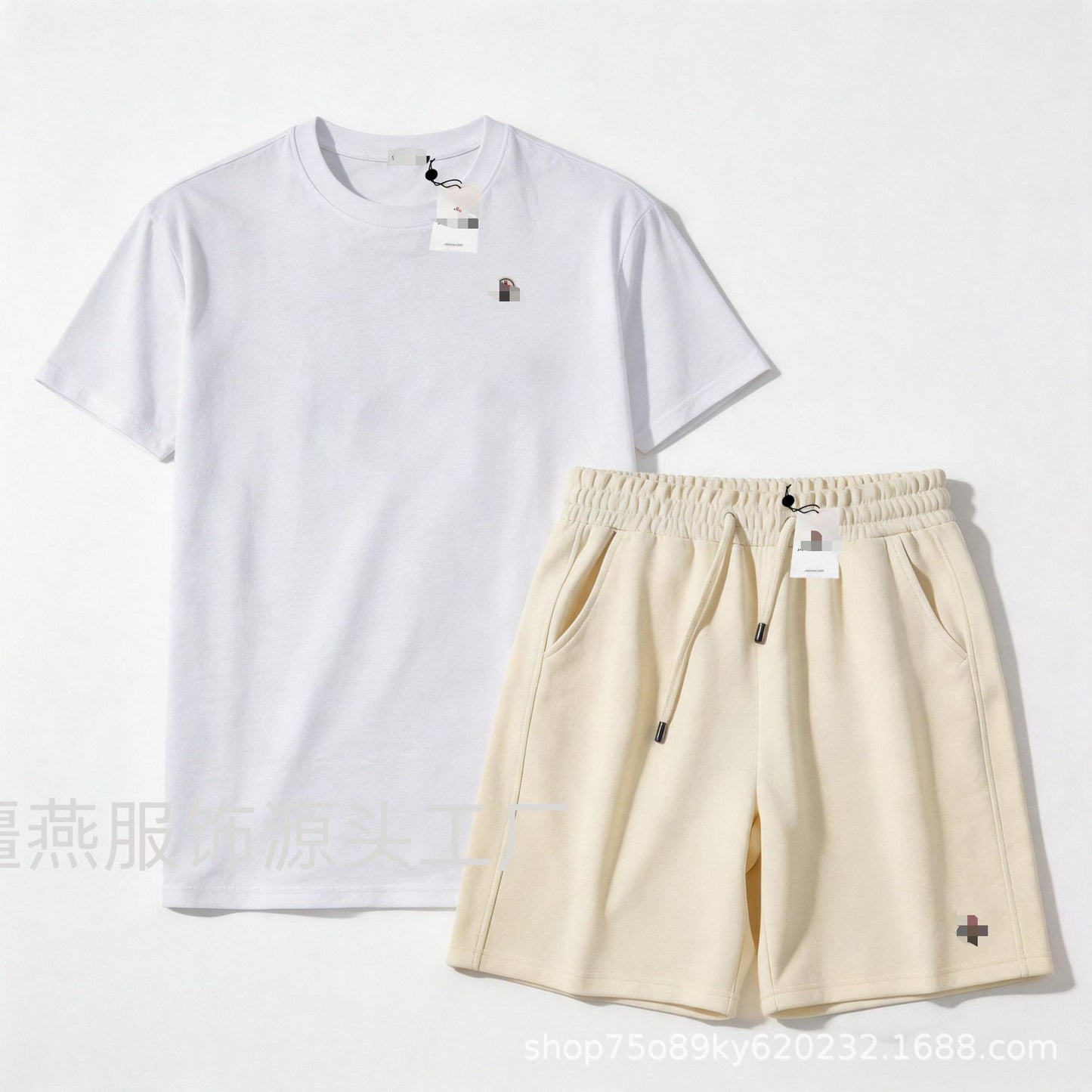 Conjunto versátil de pantalones cortos de algodón Hua para hombre auténtico + conjunto de dos piezas con etiqueta de cuello con cordón