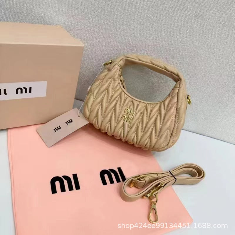 Miu Home Nuevo bolso de empanadillas de mano, Bolsa de mano de comercio exterior, Bolso de mujer, Mini bandolera de un solo hombro, Hilos bordados Caseros con nubes plisadas