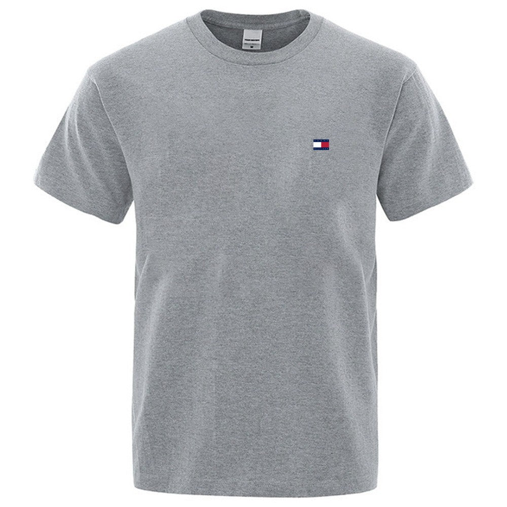 Nuevo verano 2025 camiseta de manga corta con cuello redondo masculino, camiseta deportiva casual de moda para hombres, manga larga para mujer