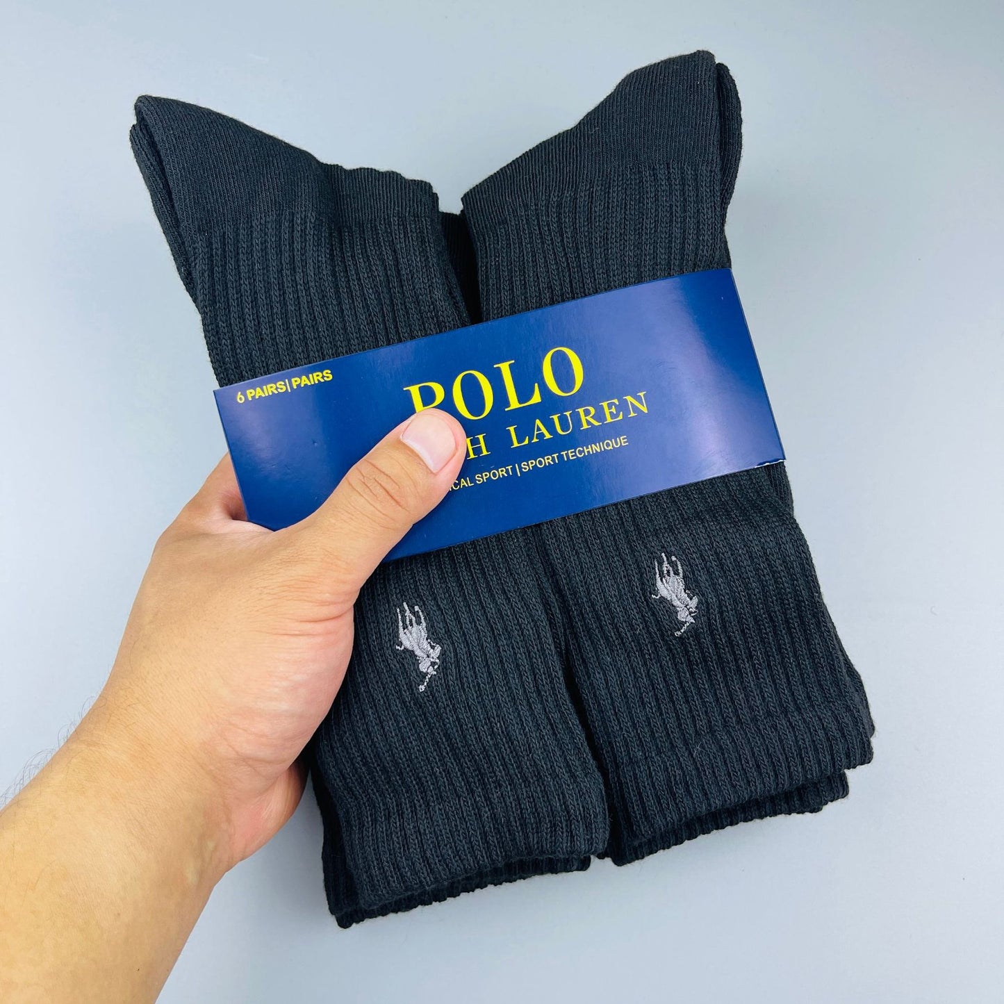 6 pares de calcetines Paul Pol Ruff Sports Pony, calcetines deportivos bordados con toallas, clásico de longitud media que absorbe el sudor