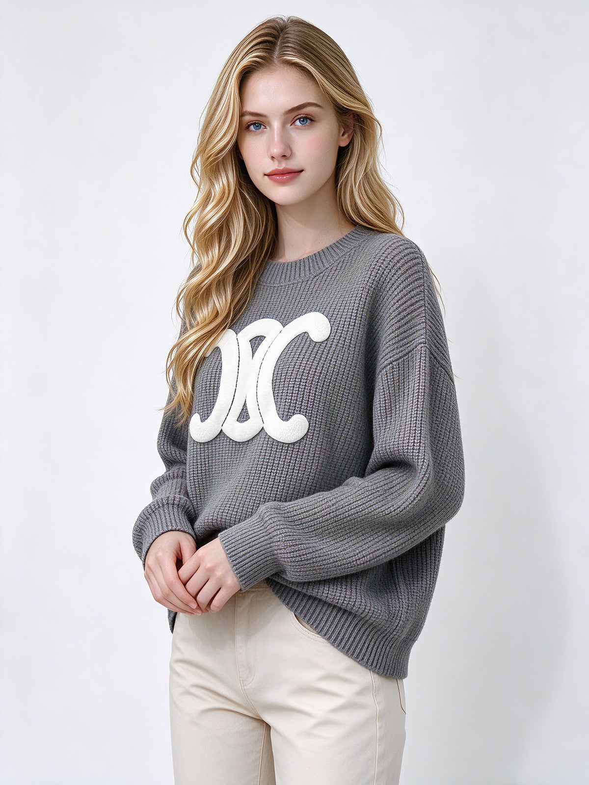 Women's Knit Top EC | Gray and Milky White