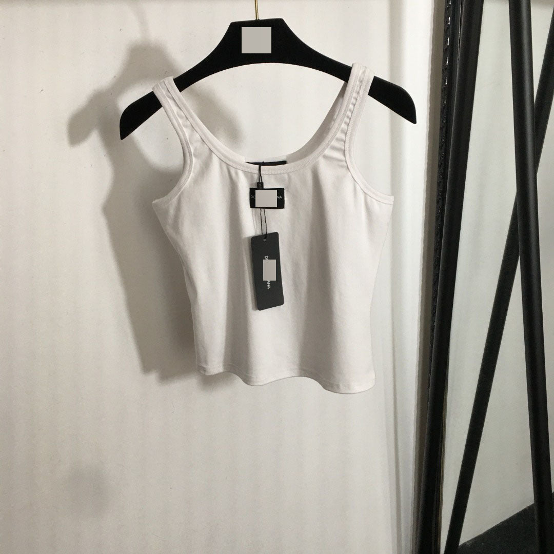 Nanyou, camiseta de tirantes de alta gama de exportación sexy con dopamina, nueva letra con cinta ajustada a la cintura, algodón puro y versátil,