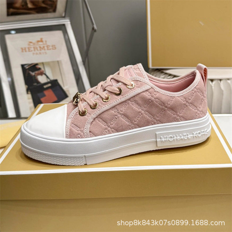 2024MK moda nuevas zapatillas blancas de mujer, piel de becerro, hebilla metálica con cordones, zapatillas de escalada, tendencia zapatillas de correr