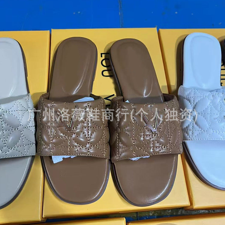 Zapatillas de gama alta de Donkey para mujer, nuevas bailarinas de talla grande en verano 2025, suelas blandas con letras metálicas