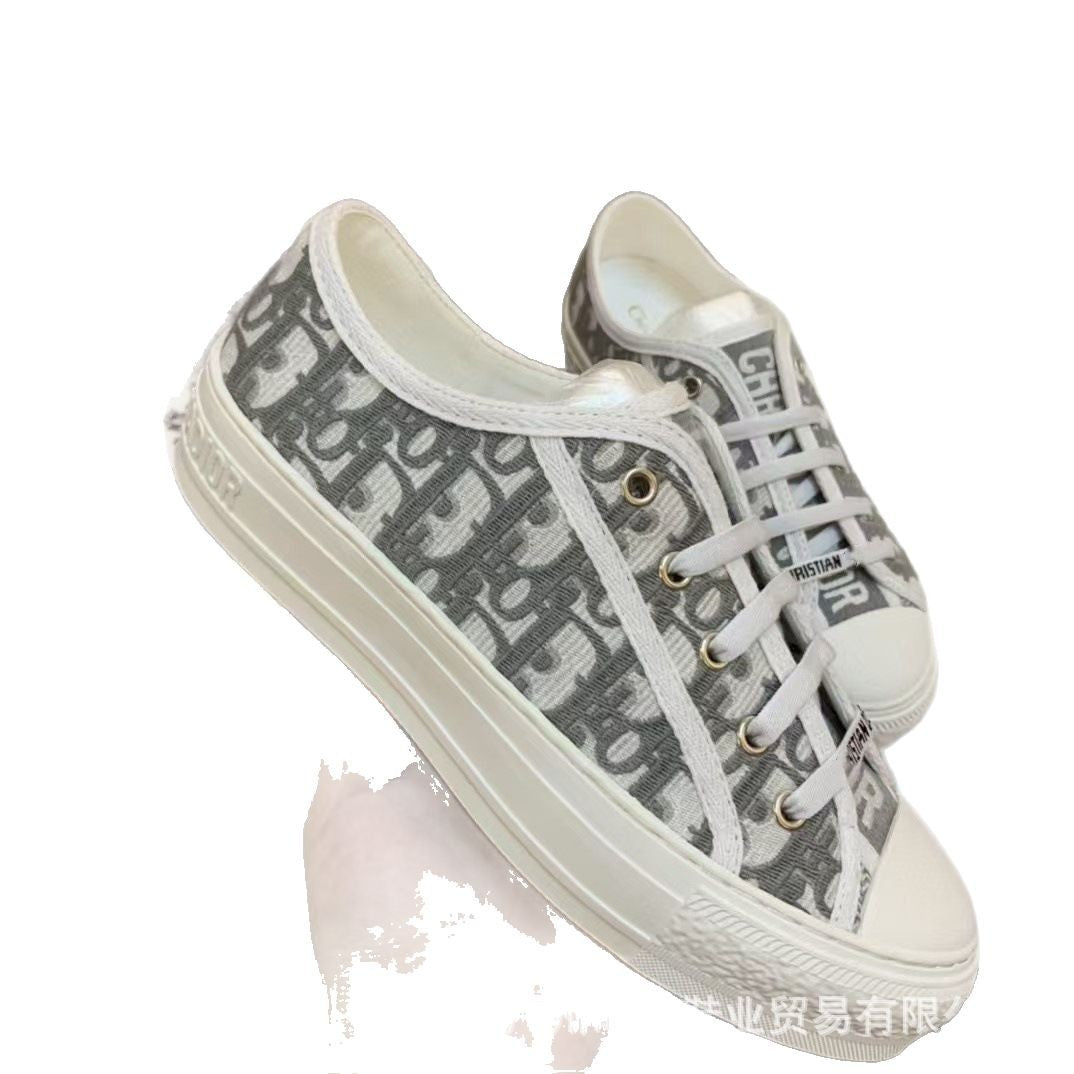Zapatos de lona con bordado con letras, zapatos casuales versátiles con cordones de mujer con plataforma de relieve para el día a día
