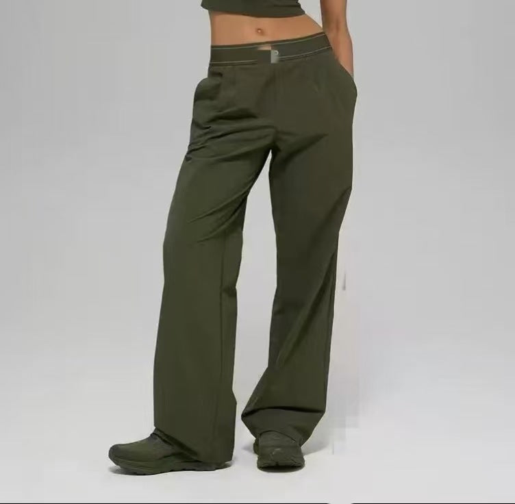 Pantalones de cinco colores de secado rápido para mujer 2025, pantalones largos casuales con letras reflectantes, pantalones largos largos de pierna recta AL con caída y capiada primavera/verano
