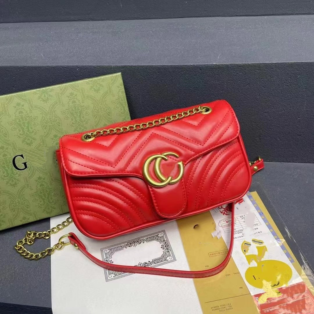 Bolso doble G para mujer, bolso Gucci clásico estilo Chanel con cadena de la línea de bordados con diamantes, bolso bandolera de un solo hombro de alta gama