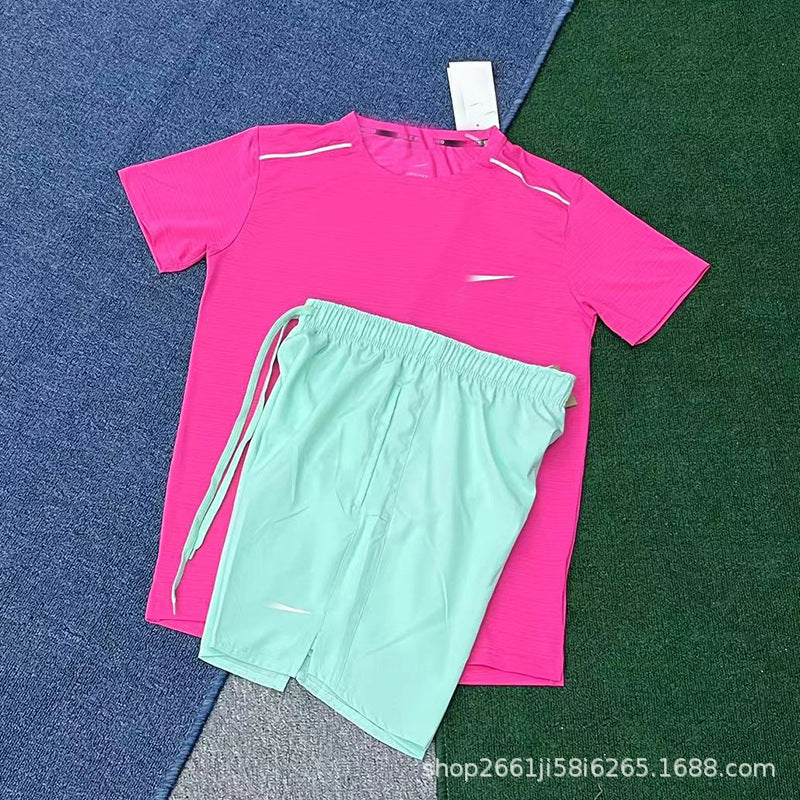Conjunto de running deportivo nuevo y de secado rápido, transpirable, holgado y casual de manga corta para hombres y mujeres