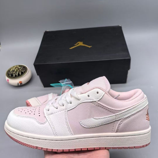AJ1 Pink and White Sneakers | Low Women's Design | With Box