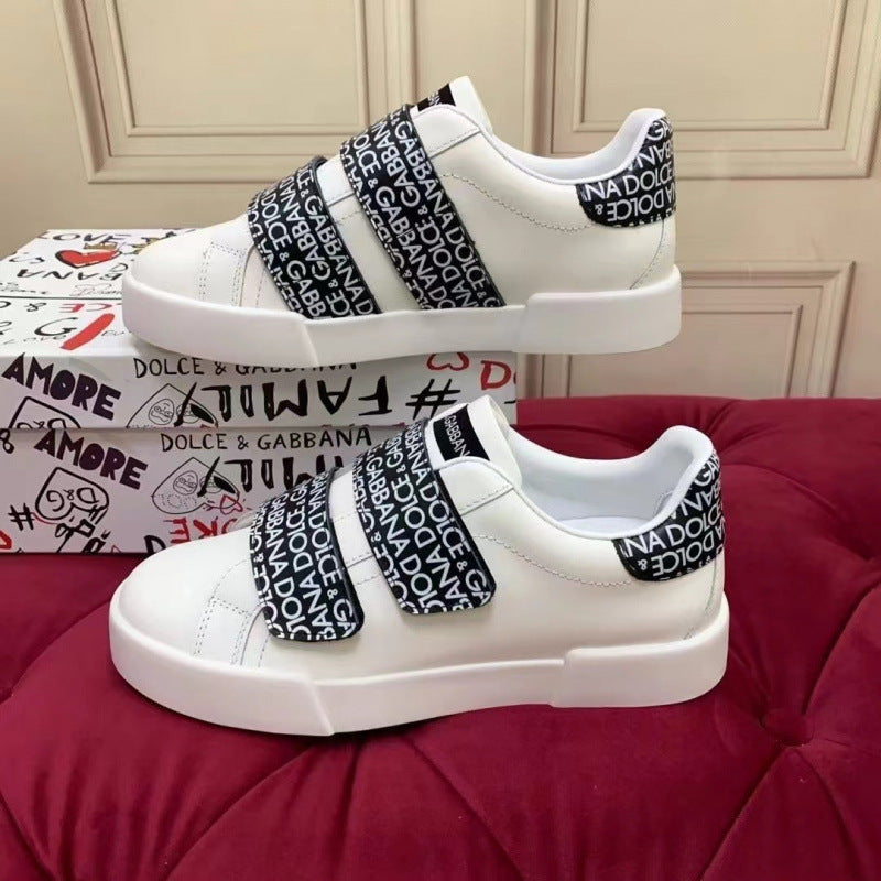 Zapatillas casuales de cuero hombre familia DG | Velcro blancas versátiles