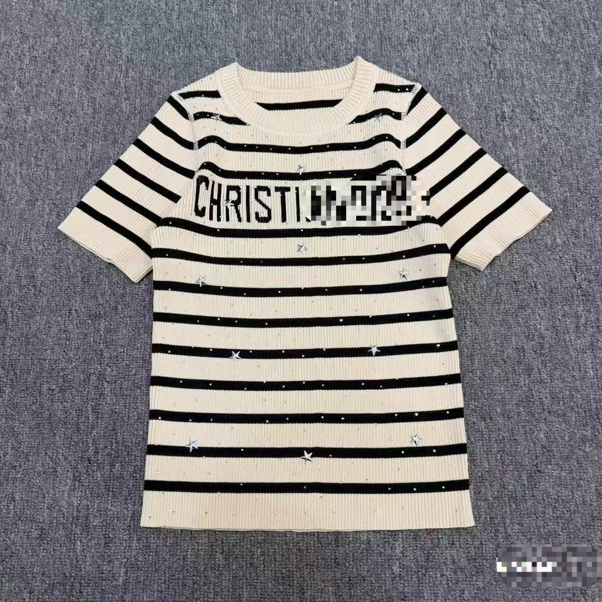 Women's striped knit t-shirt CD | Short sleeve