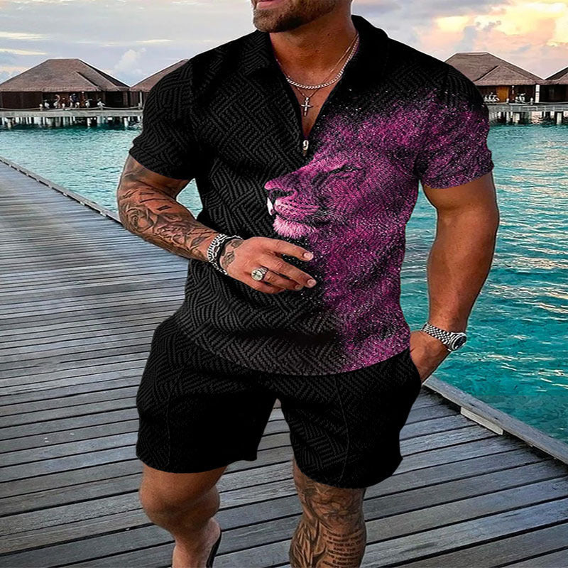 Conjunto de dos piezas de manga corta y pantalones cortos de Amazon de verano transfronterizo 2024 para comercio exterior, conjunto deportivo casual masculino