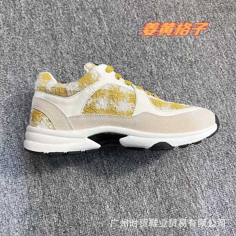Zapatillas de suela gruesa con pequeñas fragancias, zapatillas de papá, zapatillas casuales de cuero suave para mujer, zapatillas de correr nuevas para mujer 2023