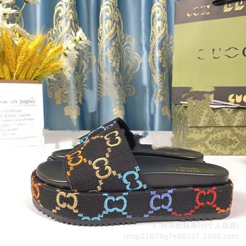 Sandalias de tacón inclinado talla grande para mujer de talla grande G para mujer, zapatos de plataforma nuevos 2026, sandalias de suela gruesa de una línea para hombres y mujeres, tallas 34-45