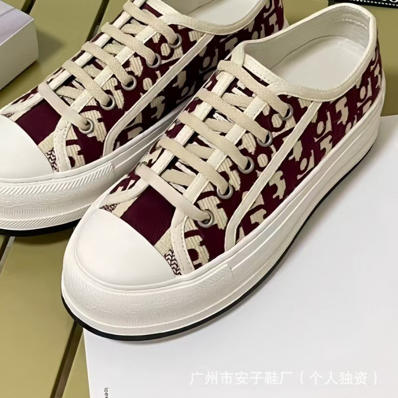 Familia D zapatos planos de mujer de primavera y otoño con letras bordadas, zapatos planos de mujer con cordones resaltados y versátiles, descanso transpirable y conjunto completo de embalaje