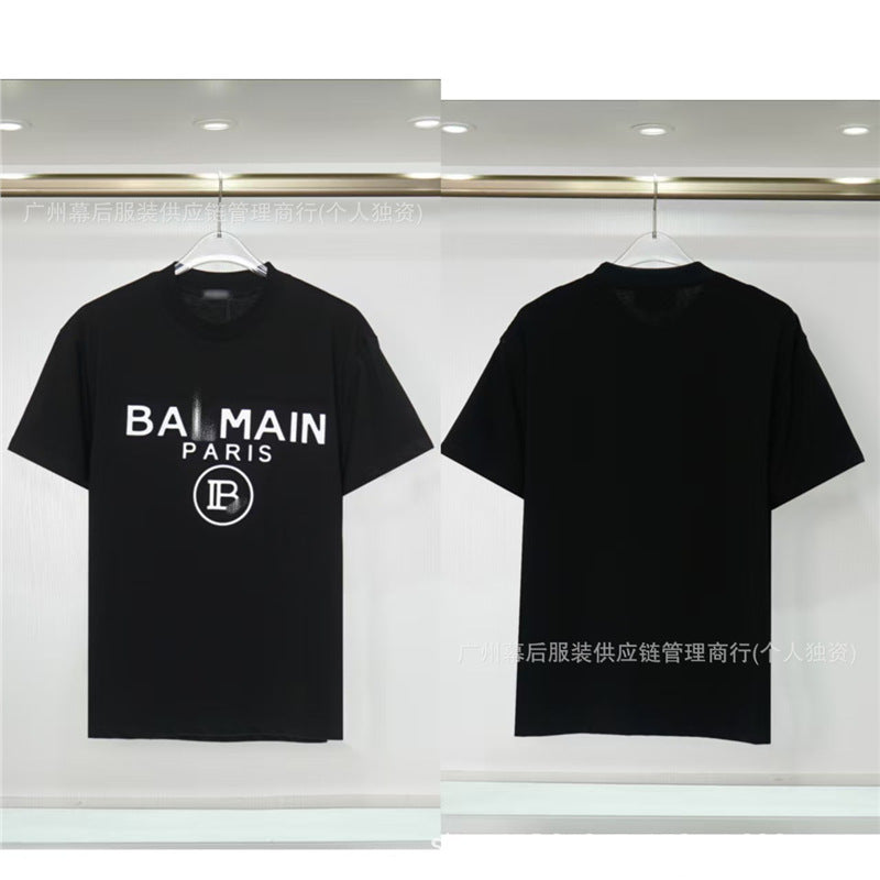 Versión correcta de la tendencia de lujo de París B: 26SS nuevo bordado unisex con cuello redondo, camiseta de algodón de manga corta y manga corta, comercio exterior