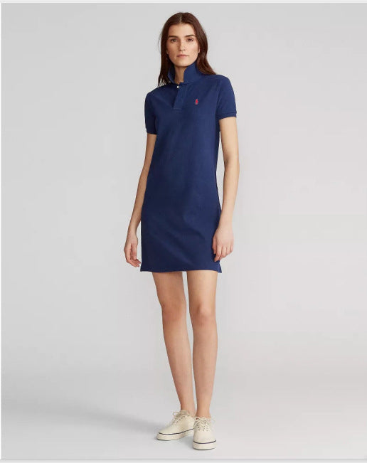 Vestido exclusivo de verano de caballo RL con cuello POLO de mujer con cuello POLO de algodón puro, vestido casual de golf deportivo femenino