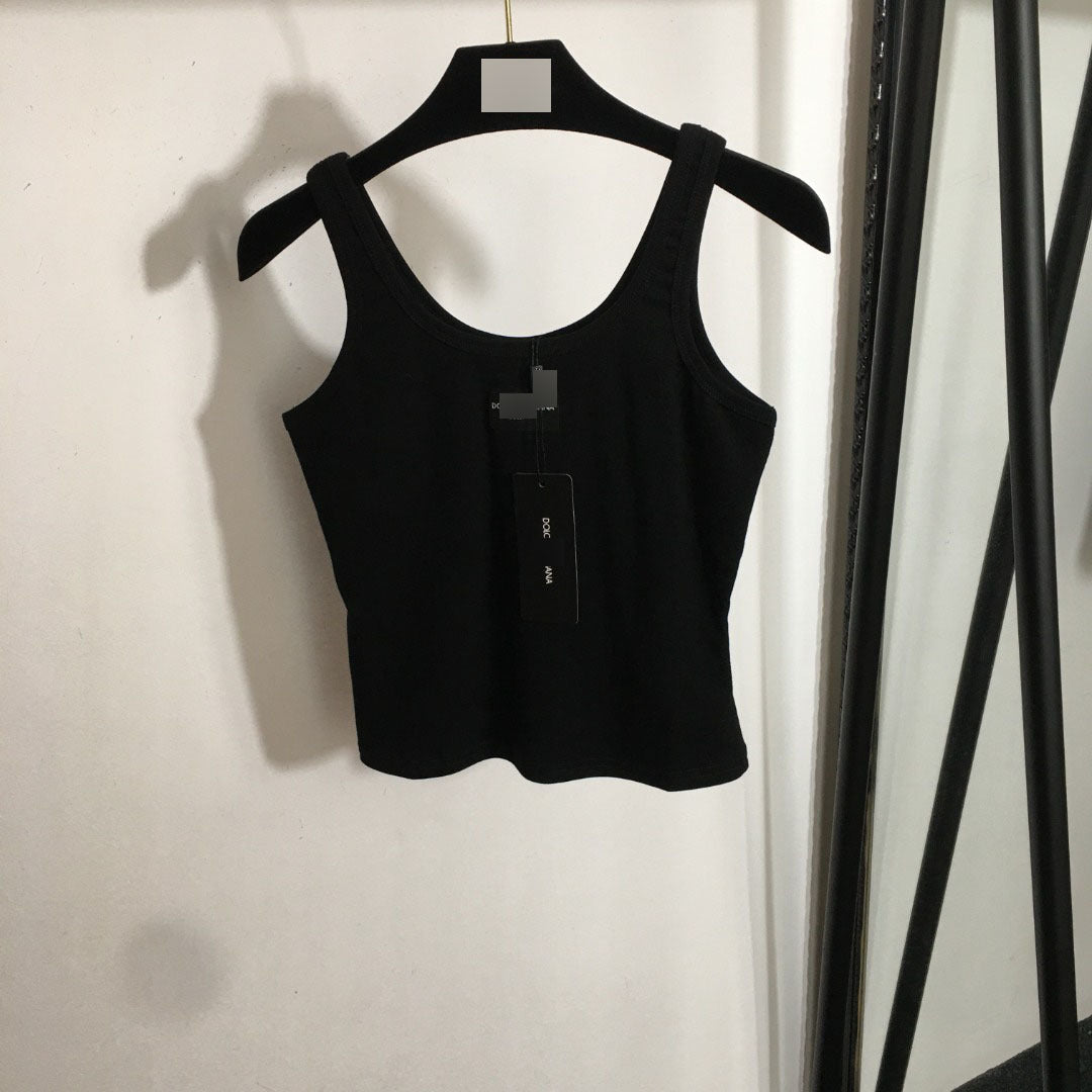 Nanyou, camiseta de tirantes de alta gama de exportación sexy con dopamina, nueva letra con cinta ajustada a la cintura, algodón puro y versátil,