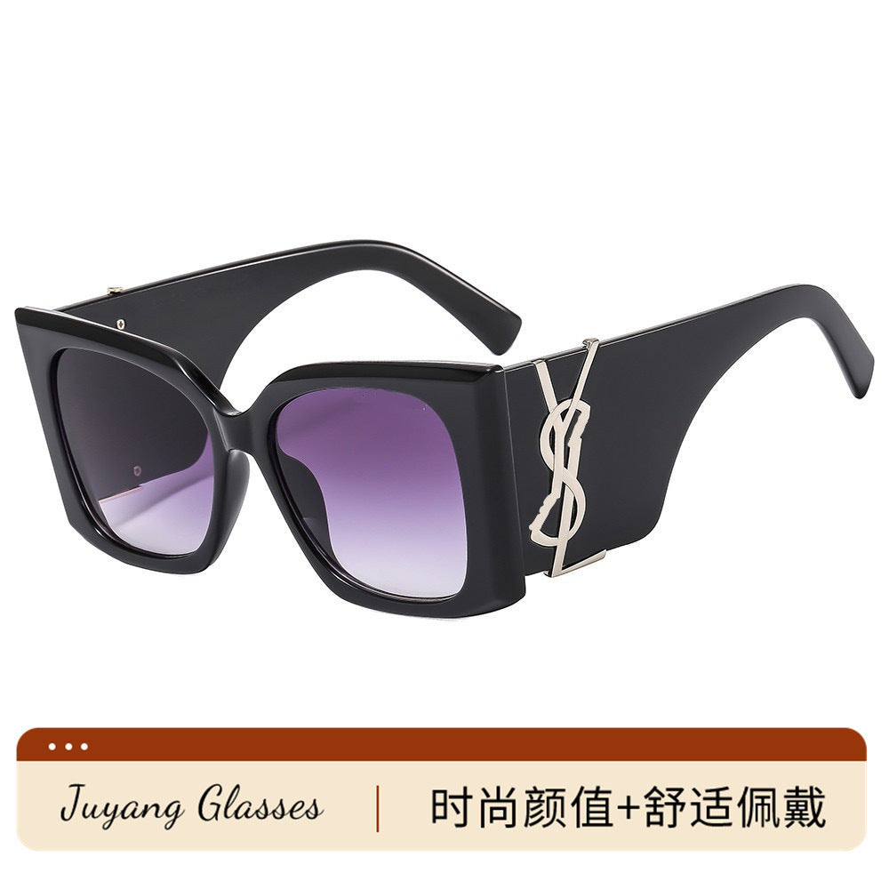 Gafas de sol de montura grande de montura europea y americana para mujeres, para delgada para caras grandes, gafas UV400 estilo ROSE con protección UV