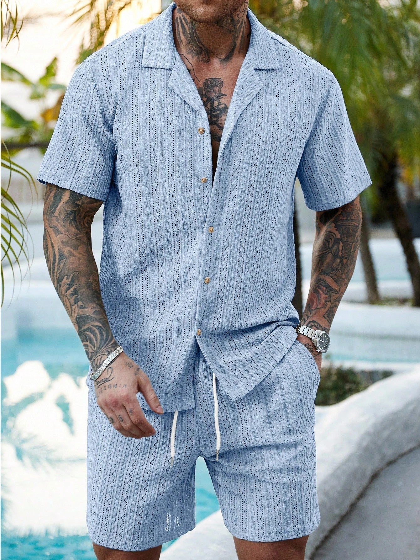 Nuevo cárdigan casual TK 2026 para hombre, camisa de verano de manga corta, pantalones cortos con cordón, ropa masculina de dos piezas