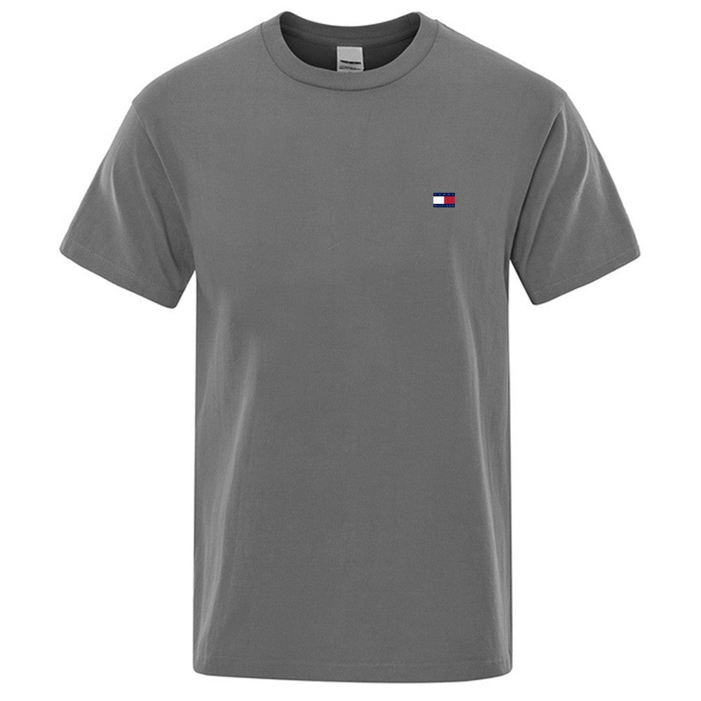 Nuevo verano 2025 camiseta de manga corta con cuello redondo masculino, camiseta deportiva casual de moda para hombres, manga larga para mujer