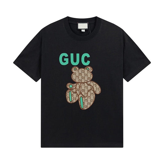 Camiseta alta de alta versión transfronteriza de GU Home 2025, nueva letra con estampado de pedrería, manga corta unisex suelta Gujia
