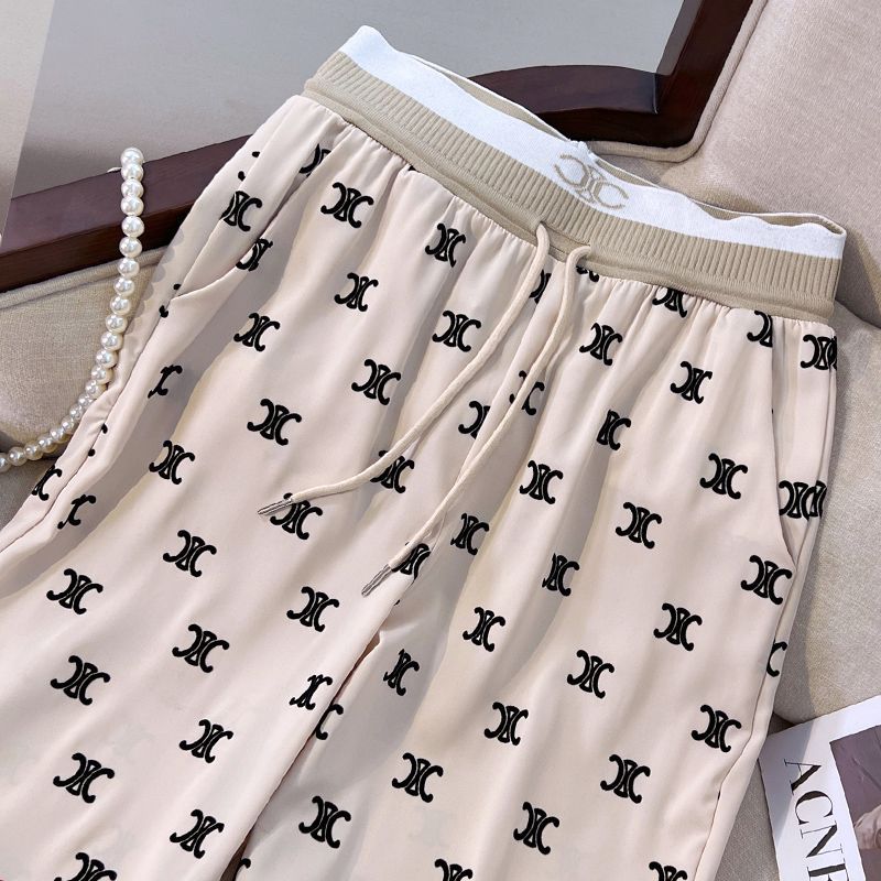 Pantalones de acetato de pierna recta para mujer, nuevos pantalones flocalados de verano, pantalones largos de talle alto que ajustan, pantalones casuales y elegantes para mujer