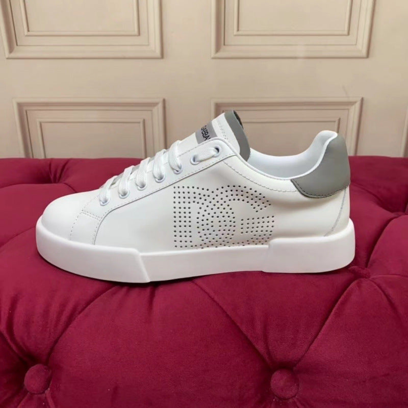 Zapatillas casuales de cuero hombre familia DG | Velcro blancas versátiles