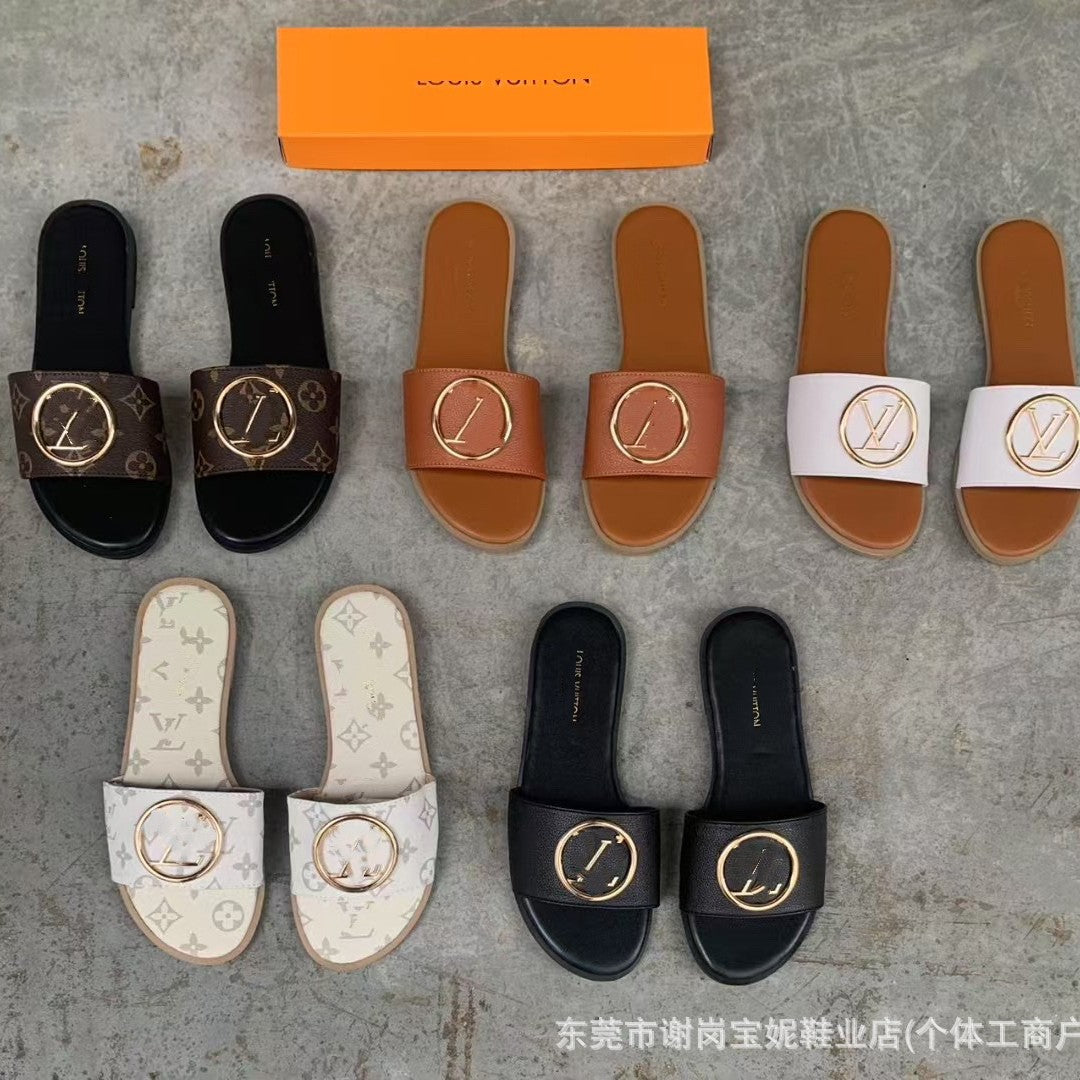 Sandalias nuevas de herraje de la familia V, zapatillas de moda afroeuropeas y americanas de verano para ropa exterior femenina