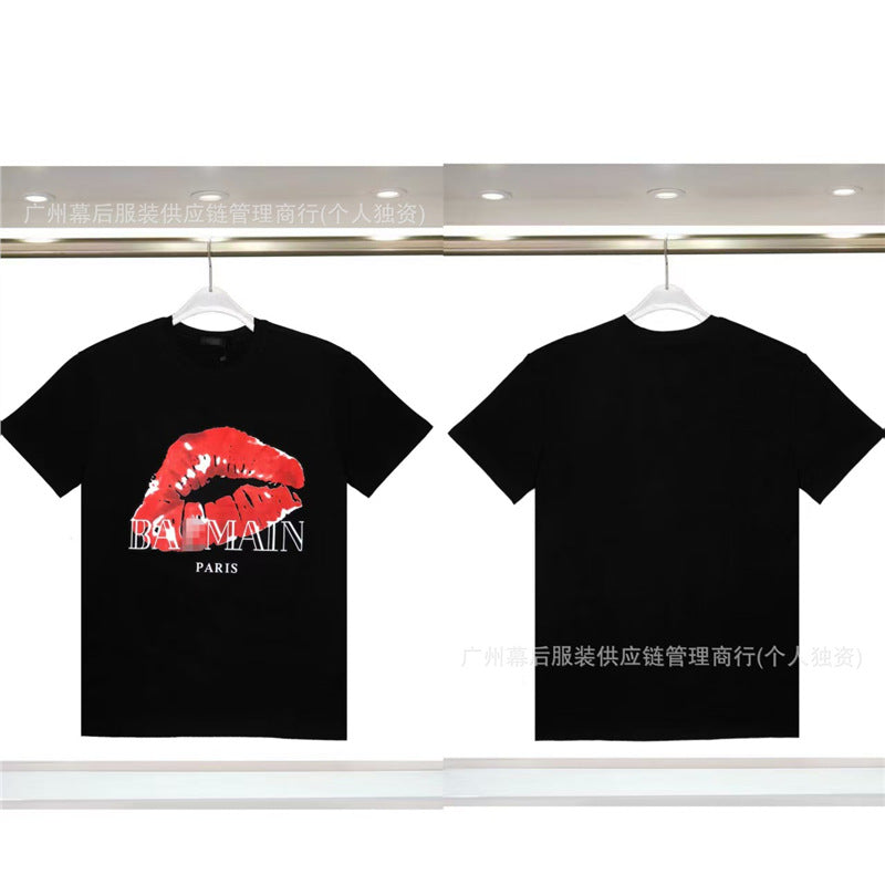 Versión correcta de la tendencia de lujo de París B: 26SS nuevo bordado unisex con cuello redondo, camiseta de algodón de manga corta y manga corta, comercio exterior