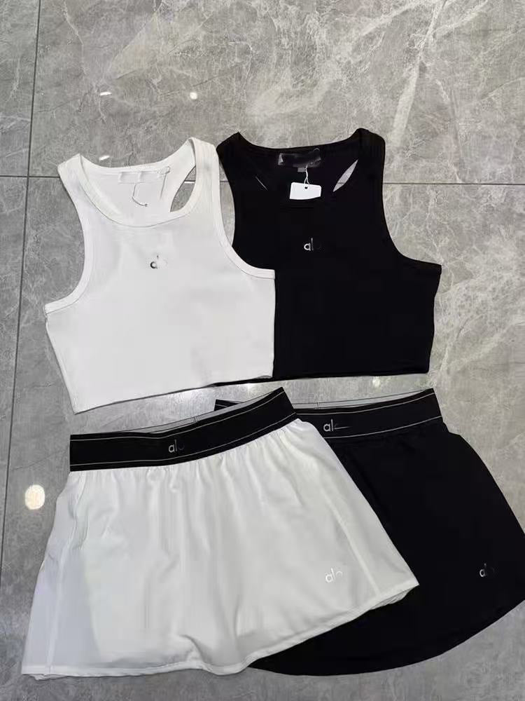 Combinación de chaleco + falda de malla: conjunto deportivo de verano para mujer, falda corta fitness para mujer, conjunto de camiseta de dos piezas para ajustarse rápido y de secado rápido, moderno