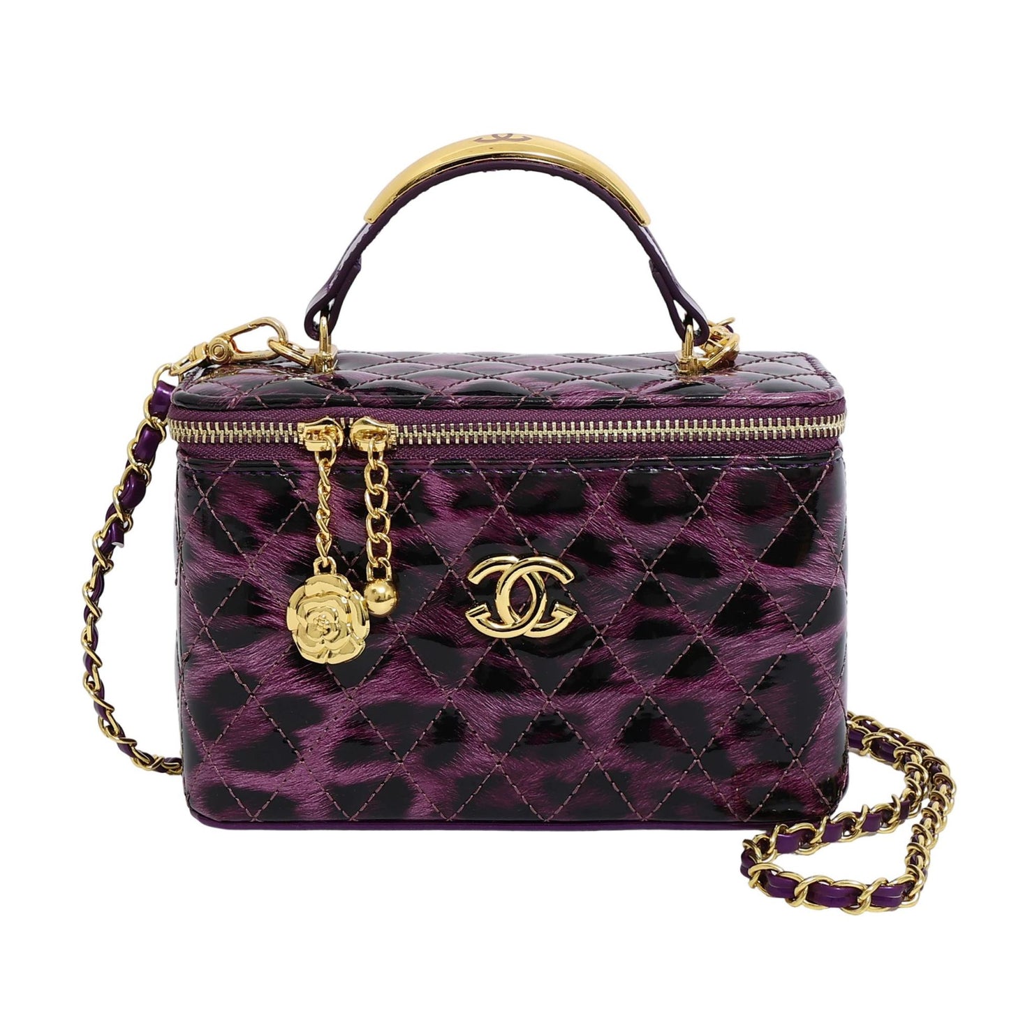 Bestsellers de comercio exterior: bolso pequeño cuadrado con estampado de leopardo, bolso cruzado de un solo hombro estilo estilo Chanel brillante, bolso caja con cadenas bordados con diamantes