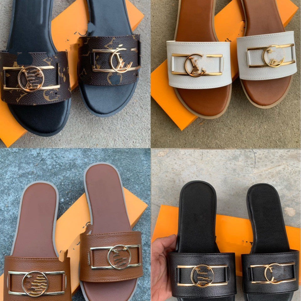 Sandalias nuevas de herraje de la familia V, zapatillas de moda afroeuropeas y americanas de verano para ropa exterior femenina