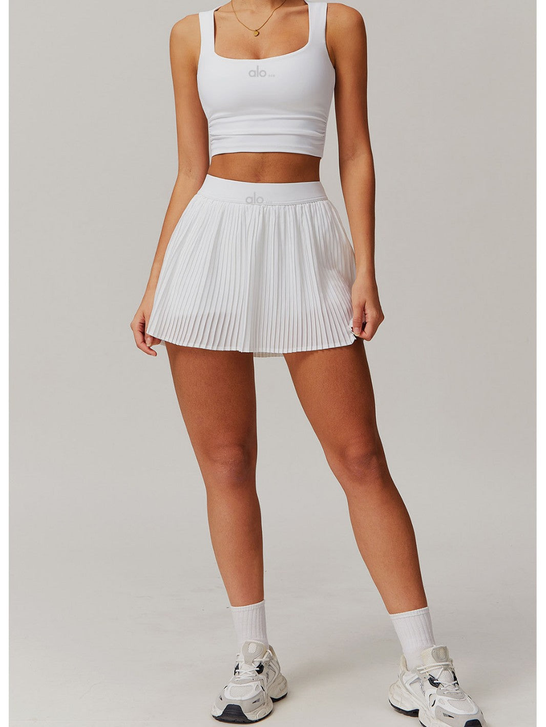 Conjunto de falda de tenis de ALOSCO, set de yoga para exteriores, camiseta de sujetadores de dos piezas, falda deportiva antideslizante de secado rápido