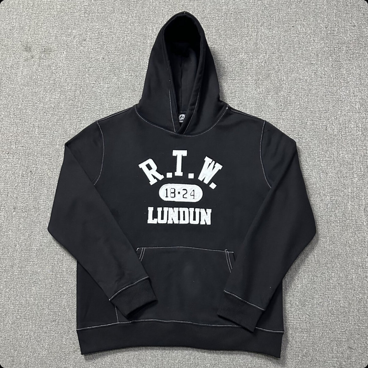 New 2025 cross-border set with embroidered minimalist lettering, high-street fashion loose cardigan, hoodie, and casual pants